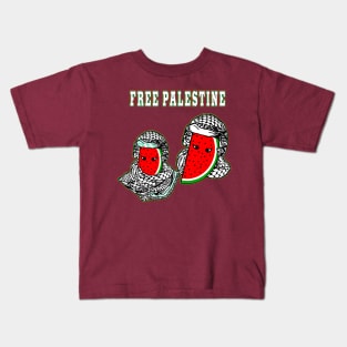 Free Palestine Watermelon Keffiyeh Couple - Front Kids T-Shirt